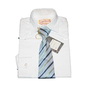Nordstrom James Morgan Boys White Dress Shirt And Blue Tie Set Size 4 NEW